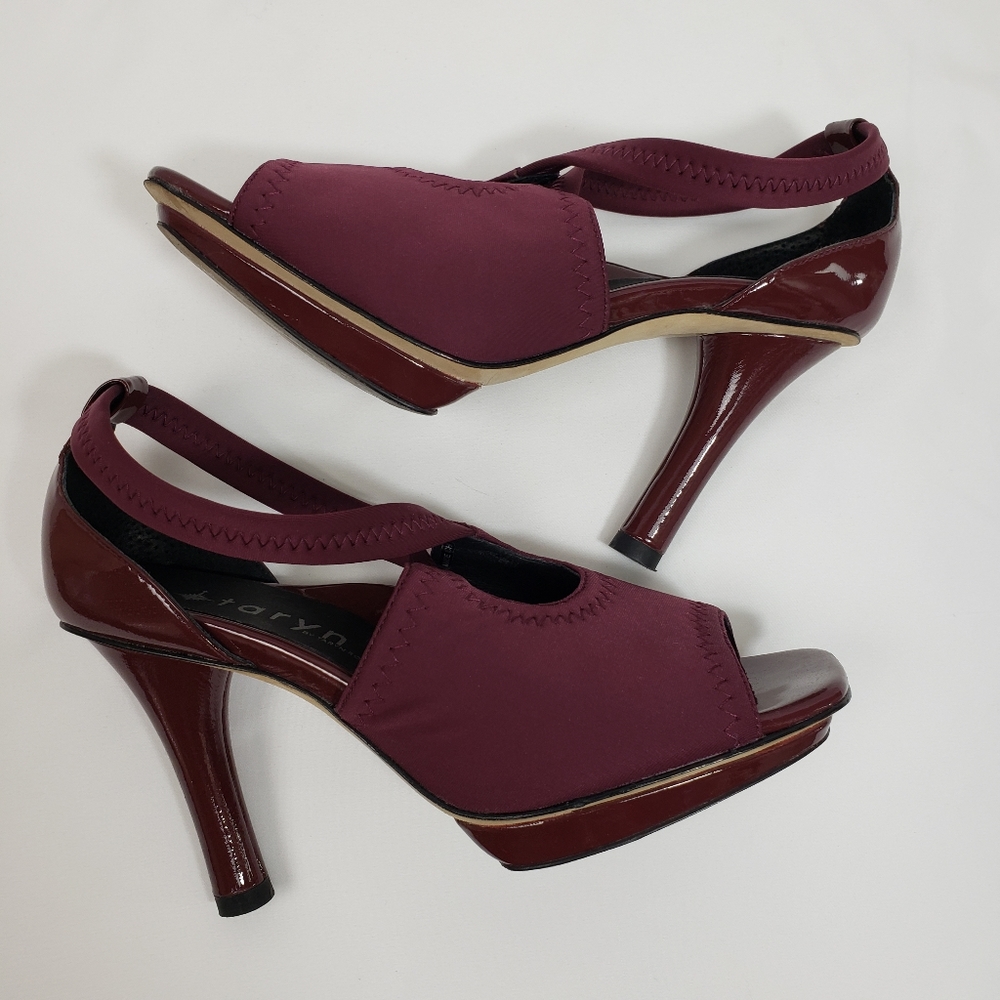 Taryn Burgundy Open Toe Heels